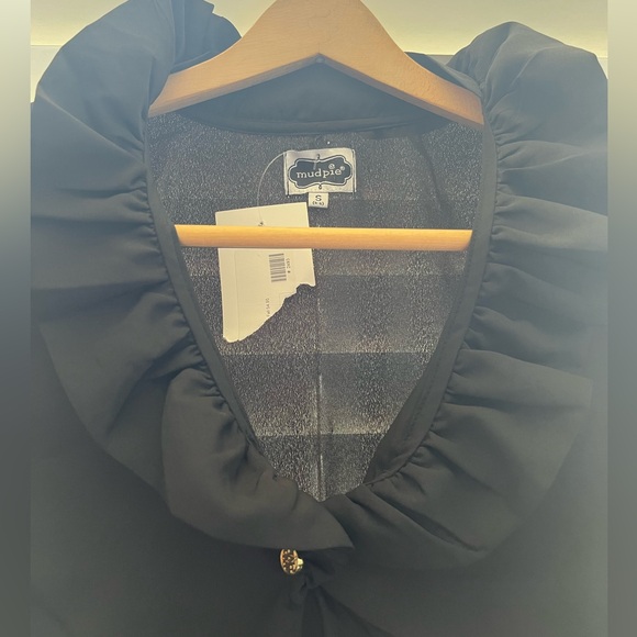 NWT Mud Pie Whitney Ruffle Neck Tunic -  Size XS - BLACK - Picture 3 of 5